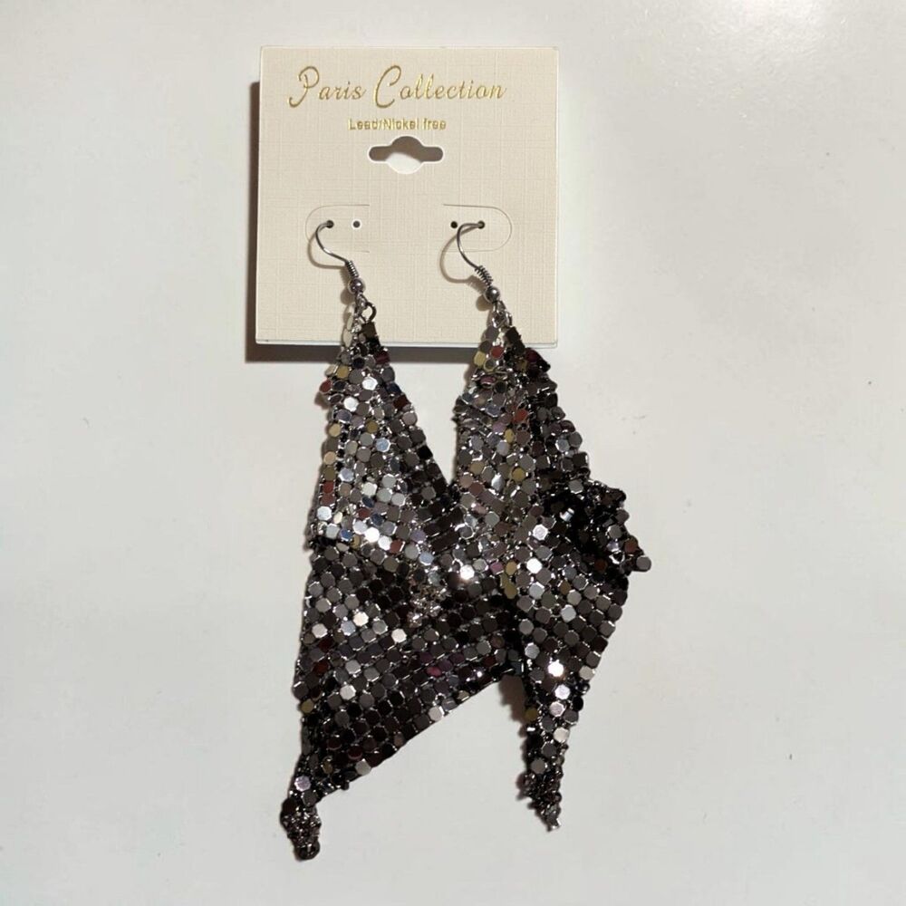 Paris Collection Silver Black Mesh Dangle Earrings, Boho Festival Jewelry